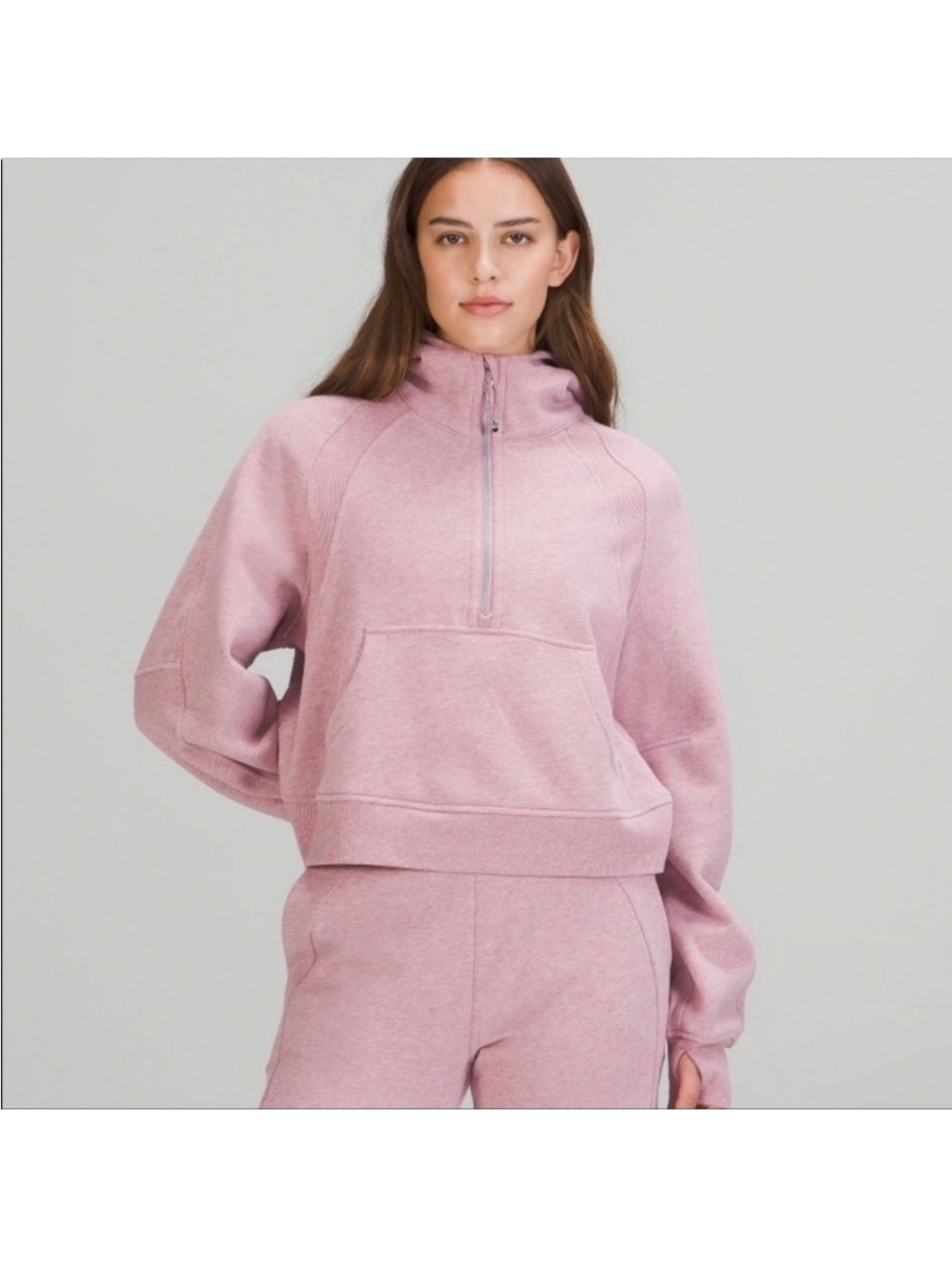 Scuba half zip set in pale pink